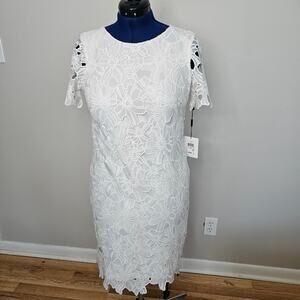 Calvin Klein White Floral Lace Midi knee Length Dress Size 10